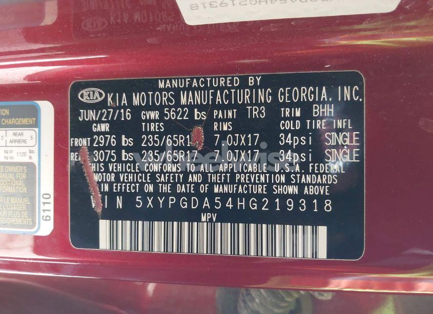 Photo 9 of 2017 Kia Sorento 3.3L LX (VIN 5XYPGDA54HG219318)