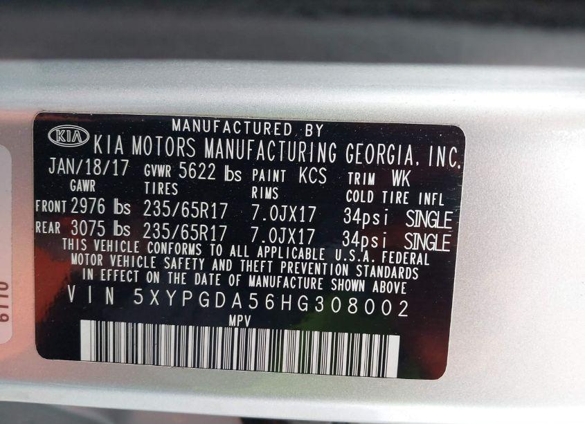 Photo 9 of 2017 Kia Sorento LX V6 (VIN 5XYPGDA56HG308002)