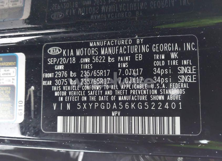 Photo 9 of 2019 Kia Sorento 3.3L LX (VIN 5XYPGDA56KG522401)