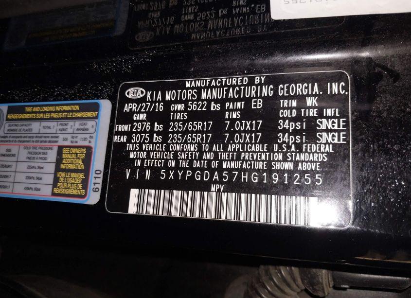 Photo 9 of 2017 Kia Sorento 3.3L LX (VIN 5XYPGDA57HG191255)