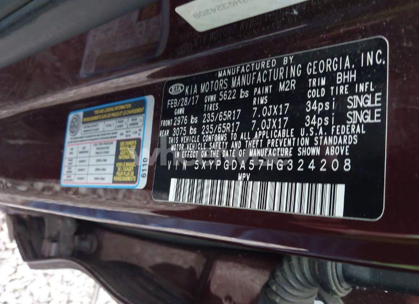 Photo 9 of 2017 Kia Sorento LX V6 (VIN 5XYPGDA57HG324208)