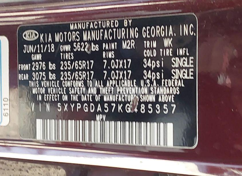 Photo 9 of 2019 Kia Sorento 3.3L LX (VIN 5XYPGDA57KG485357)