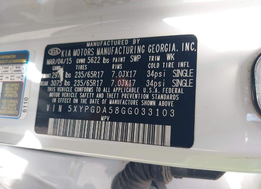 Photo 9 of 2016 Kia Sorento LX/L (VIN 5XYPGDA58GG033103)