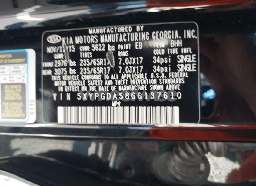 Photo 9 of 2016 Kia Sorento 3.3L LX (VIN 5XYPGDA58GG137610)