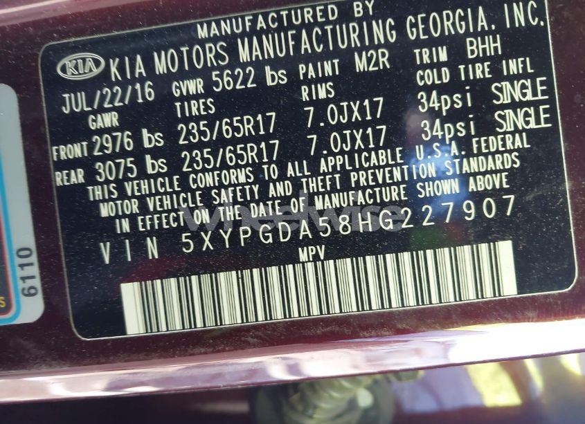 Photo 9 of 2017 Kia Sorento 3.3L LX (VIN 5XYPGDA58HG227907)