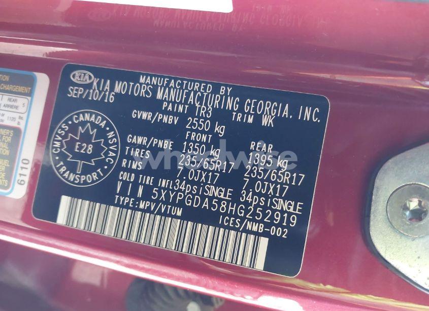 Photo 9 of 2017 Kia Sorento LX V6 (VIN 5XYPGDA58HG252919)