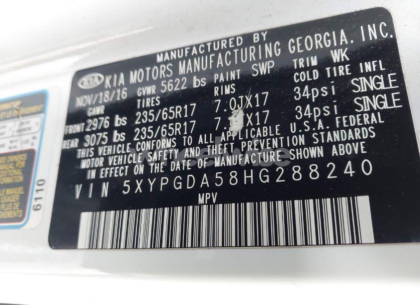 Photo 9 of 2017 Kia Sorento 3.3L LX (VIN 5XYPGDA58HG288240)