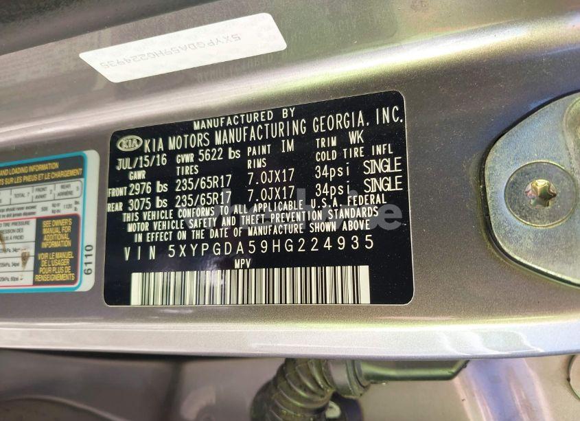 Photo 9 of 2017 Kia Sorento 3.3L LX (VIN 5XYPGDA59HG224935)