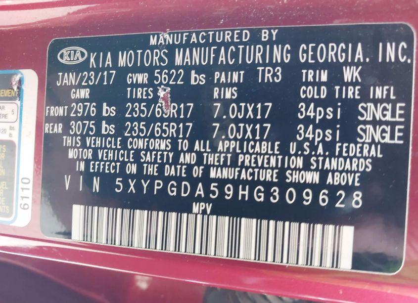 Photo 9 of 2017 Kia Sorento 3.3L LX (VIN 5XYPGDA59HG309628)