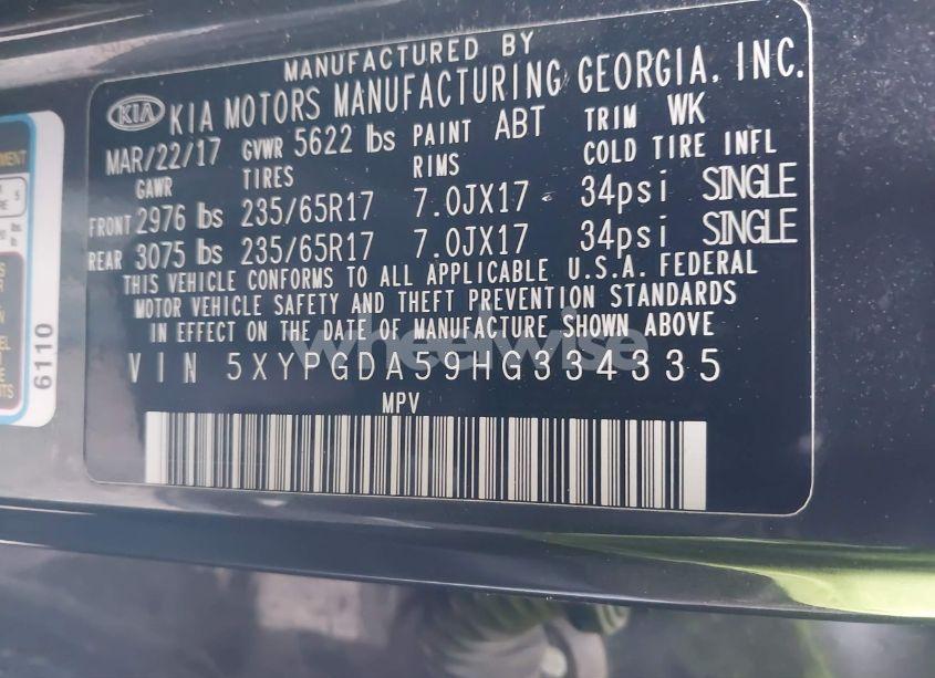 Photo 9 of 2017 Kia Sorento 3.3L LX (VIN 5XYPGDA59HG334335)