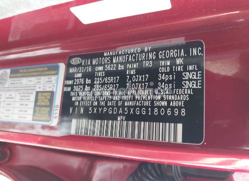 Photo 9 of 2016 Kia Sorento 3.3L LX (VIN 5XYPGDA5XGG180698)