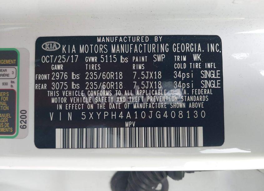 Photo 9 of 2018 Kia Sorento 2.0T EX (VIN 5XYPH4A10JG408130)