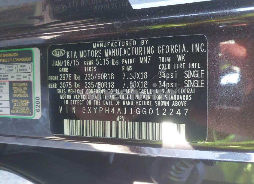 Photo 9 of 2016 Kia Sorento 2.0T EX (VIN 5XYPH4A11GG012247)