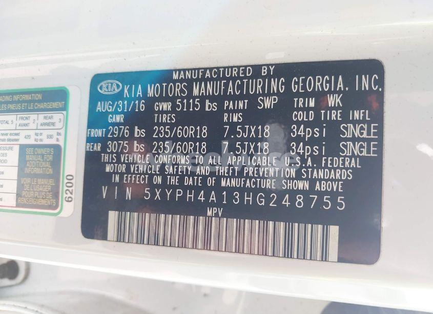 Photo 9 of 2017 Kia Sorento 2.0T EX (VIN 5XYPH4A13HG248755)