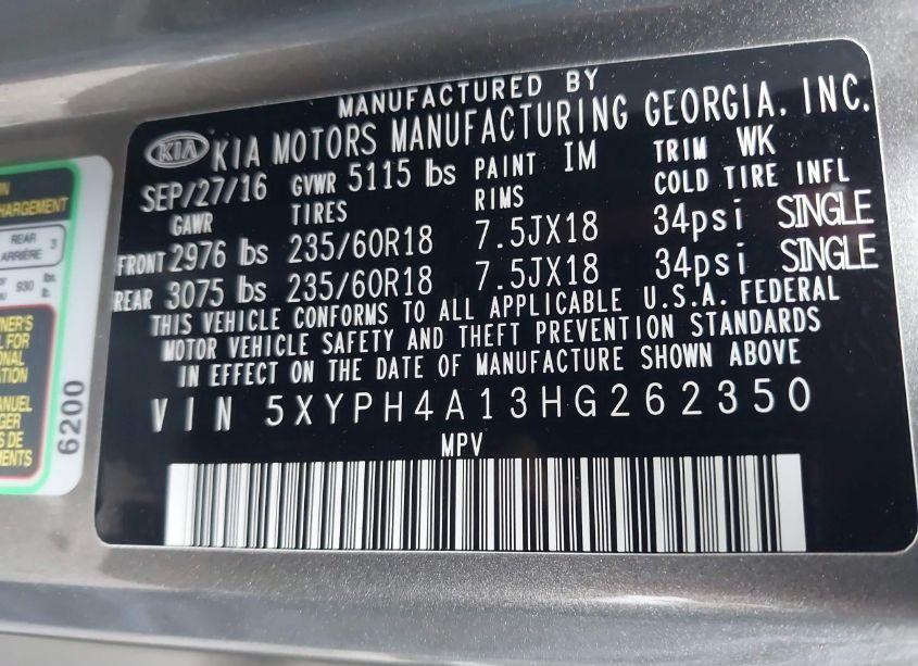 Photo 9 of 2017 Kia Sorento 2.0T EX (VIN 5XYPH4A13HG262350)