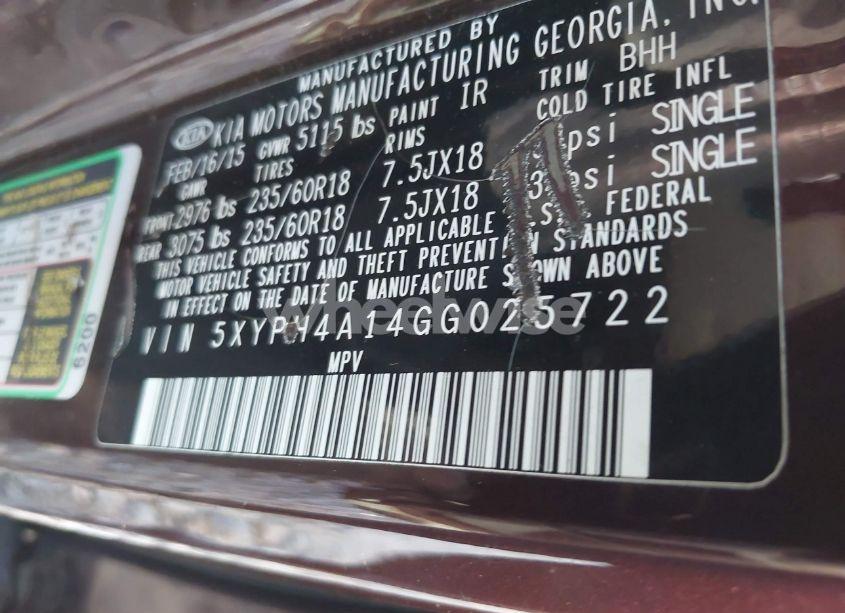 Photo 9 of 2016 Kia Sorento 2.0T EX (VIN 5XYPH4A14GG025722)