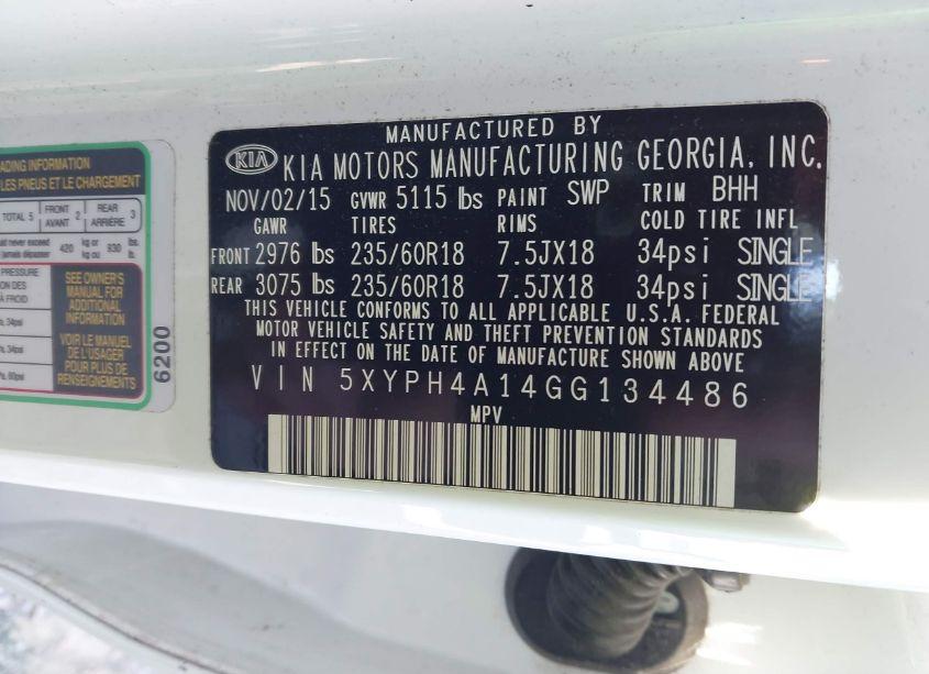 Photo 9 of 2016 Kia Sorento 2.0T EX (VIN 5XYPH4A14GG134486)