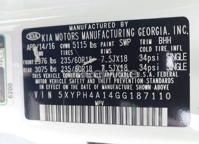 Photo 9 of 2016 Kia Sorento 2.0T EX (VIN 5XYPH4A14GG187110)