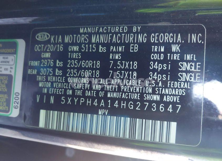 Photo 9 of 2017 Kia Sorento 2.0T EX (VIN 5XYPH4A14HG273647)