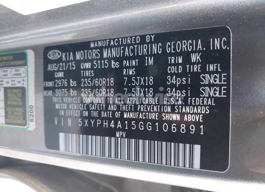 Photo 9 of 2016 Kia Sorento 2.0T EX (VIN 5XYPH4A15GG106891)