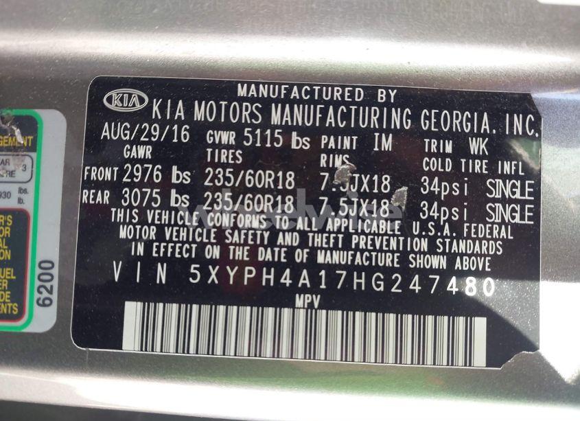 Photo 9 of 2017 Kia Sorento 2.0T EX (VIN 5XYPH4A17HG247480)