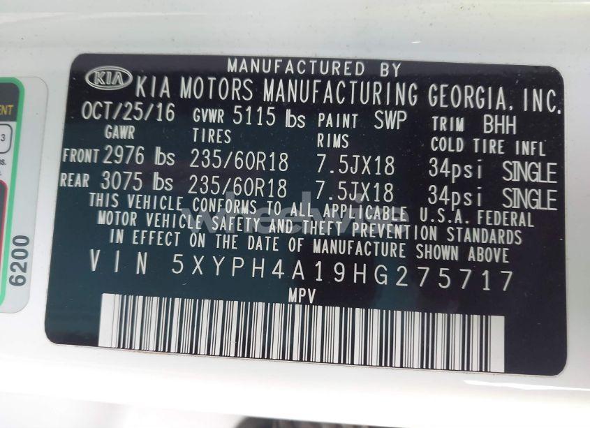 Photo 9 of 2017 Kia Sorento 2.0T EX (VIN 5XYPH4A19HG275717)