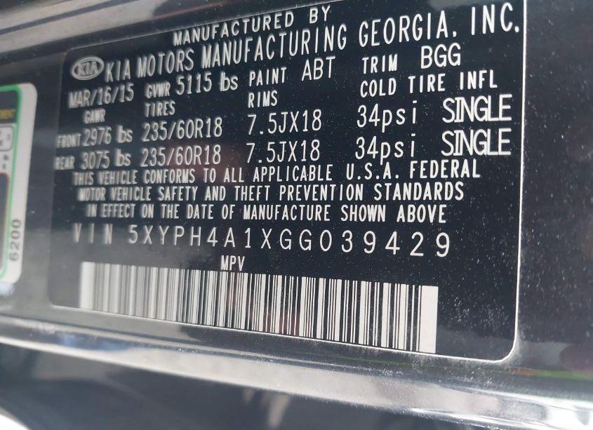 Photo 9 of 2016 Kia Sorento 2.0T EX (VIN 5XYPH4A1XGG039429)