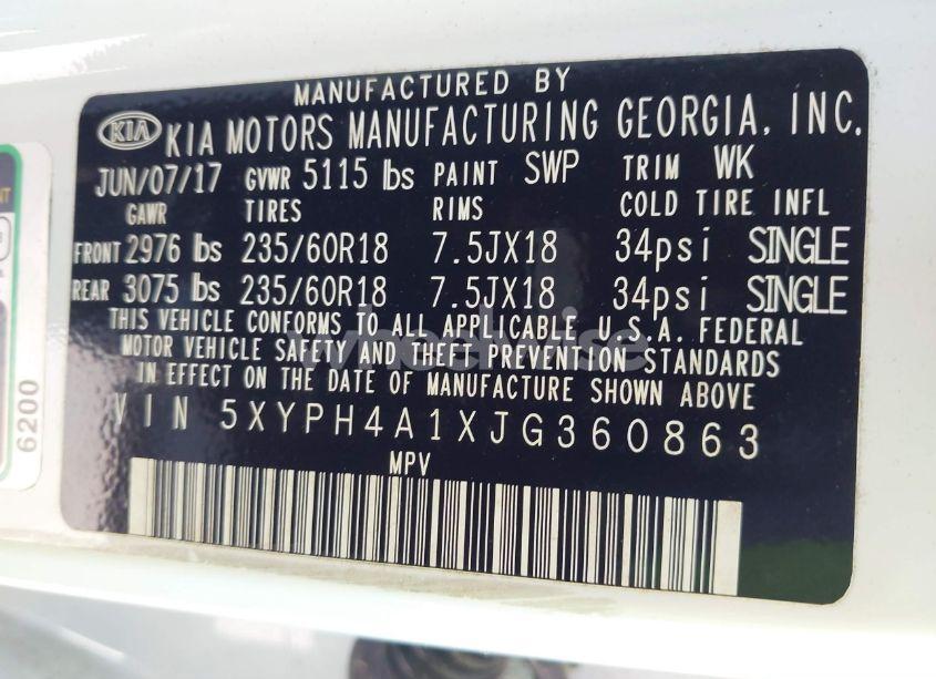 Photo 9 of 2018 Kia Sorento 2.0T EX (VIN 5XYPH4A1XJG360863)