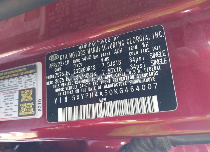 Photo 9 of 2019 Kia Sorento 3.3L EX (VIN 5XYPH4A50KG464007)