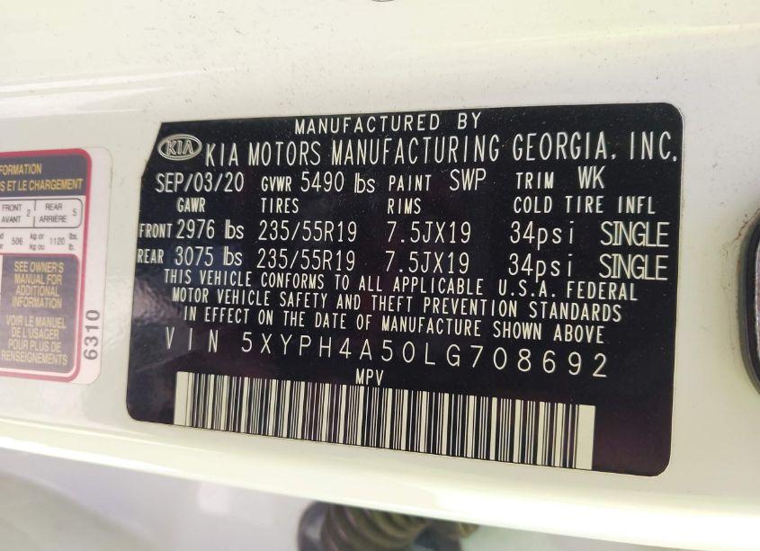 Photo 9 of 2020 Kia Sorento 3.3L EX (VIN 5XYPH4A50LG708692)