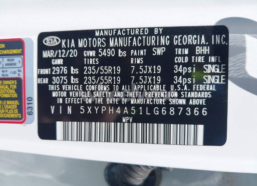 Photo 9 of 2020 Kia Sorento 3.3L EX (VIN 5XYPH4A51LG687366)