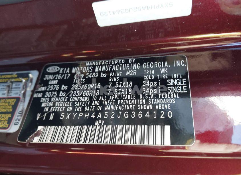 Photo 9 of 2018 Kia Sorento 3.3L EX (VIN 5XYPH4A52JG364120)