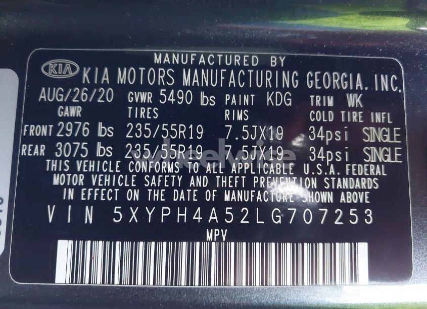 Photo 9 of 2020 Kia Sorento 3.3L EX (VIN 5XYPH4A52LG707253)