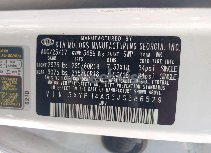 Photo 9 of 2018 Kia Sorento 3.3L EX (VIN 5XYPH4A53JG386529)