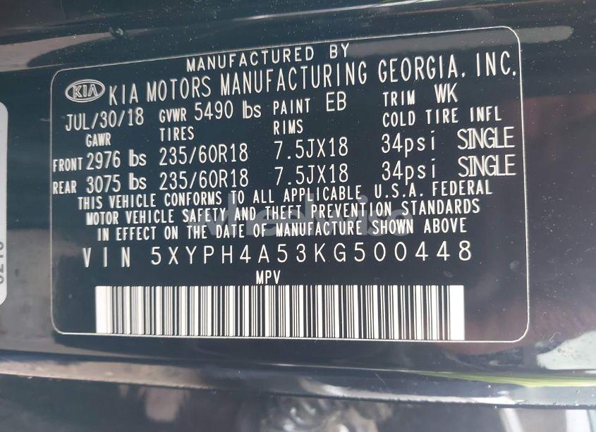 Photo 9 of 2019 Kia Sorento 3.3L EX (VIN 5XYPH4A53KG500448)