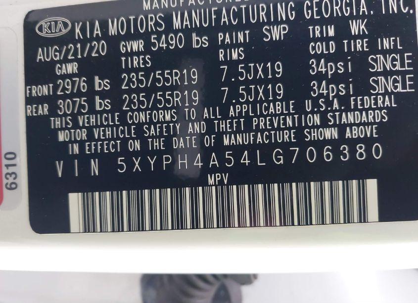 Photo 9 of 2020 Kia Sorento 3.3L EX (VIN 5XYPH4A54LG706380)