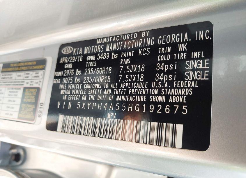 Photo 9 of 2017 Kia Sorento 3.3L EX (VIN 5XYPH4A55HG192675)