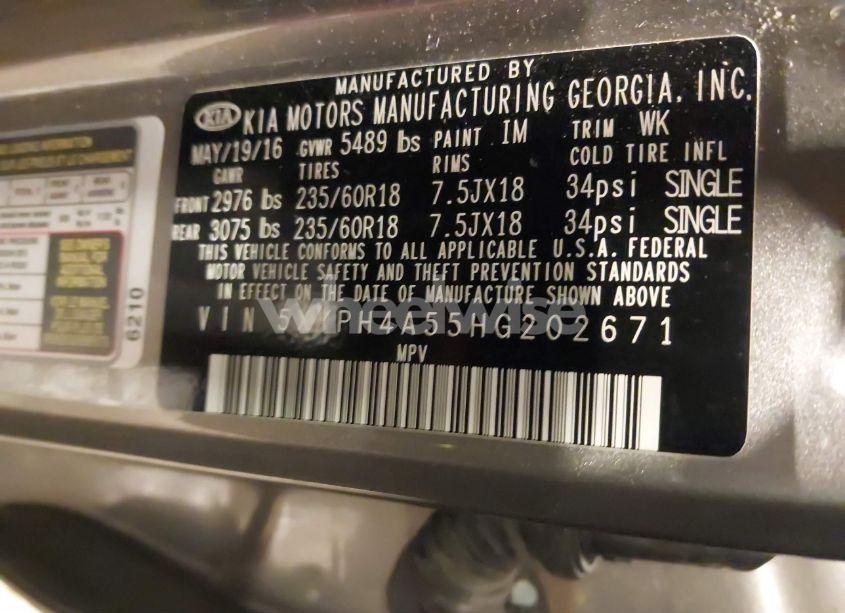 Photo 9 of 2017 Kia Sorento 3.3L EX (VIN 5XYPH4A55HG202671)