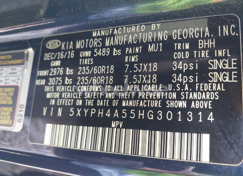 Photo 9 of 2017 Kia Sorento 3.3L EX (VIN 5XYPH4A55HG301314)