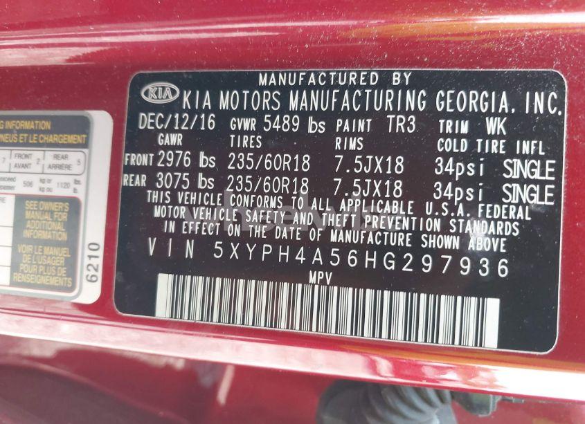 Photo 9 of 2017 Kia Sorento 3.3L EX (VIN 5XYPH4A56HG297936)