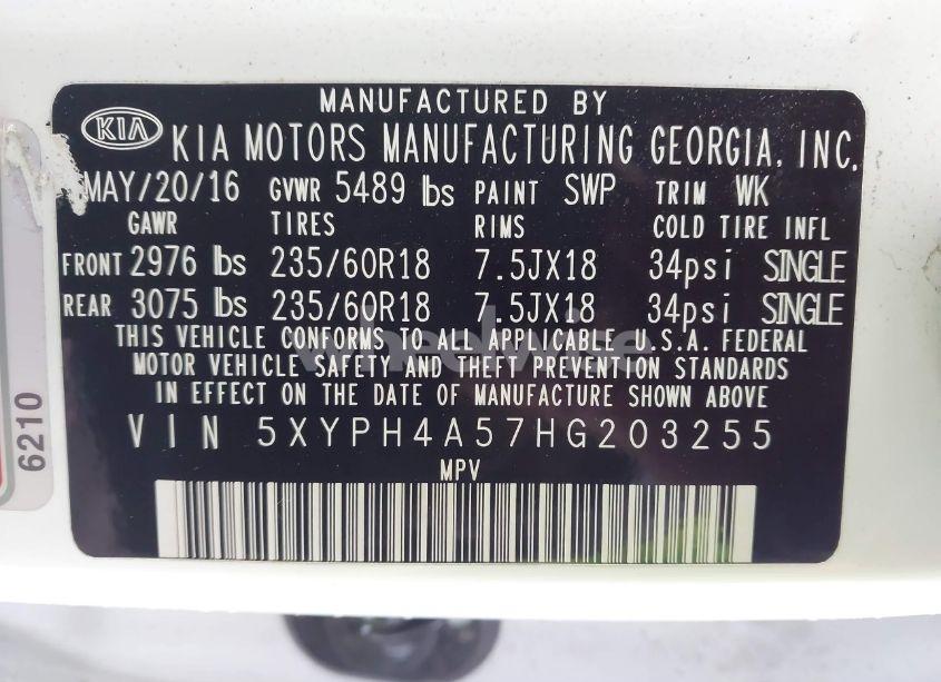 Photo 9 of 2017 Kia Sorento 3.3L EX (VIN 5XYPH4A57HG203255)