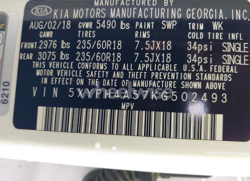 Photo 9 of 2019 Kia Sorento 3.3L EX (VIN 5XYPH4A57KG502493)