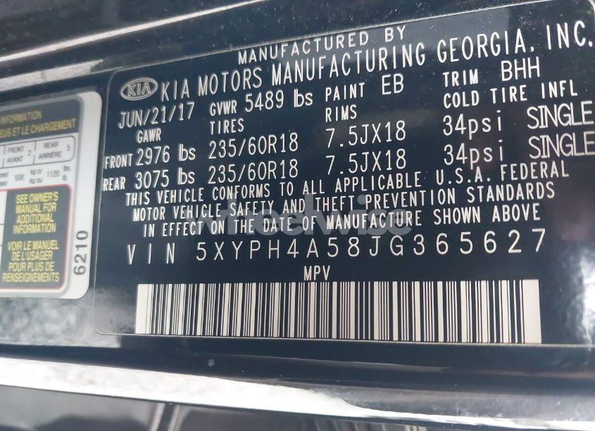 Photo 9 of 2018 Kia Sorento 3.3L EX (VIN 5XYPH4A58JG365627)