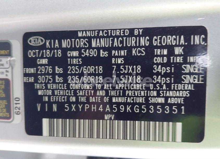 Photo 9 of 2019 Kia Sorento 3.3L EX (VIN 5XYPH4A59KG535351)