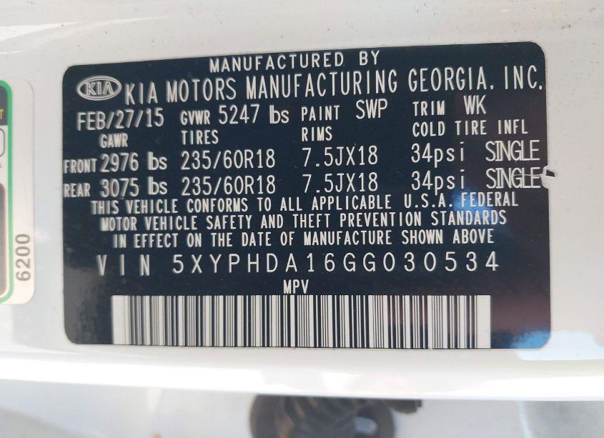 Photo 9 of 2016 Kia Sorento 2.0T EX (VIN 5XYPHDA16GG030534)