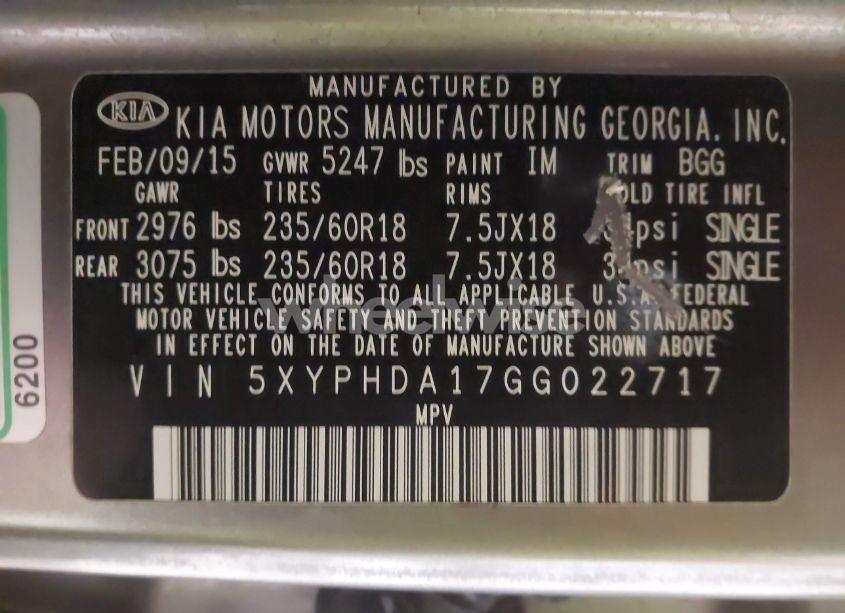 Photo 9 of 2016 Kia Sorento 2.0T EX (VIN 5XYPHDA17GG022717)