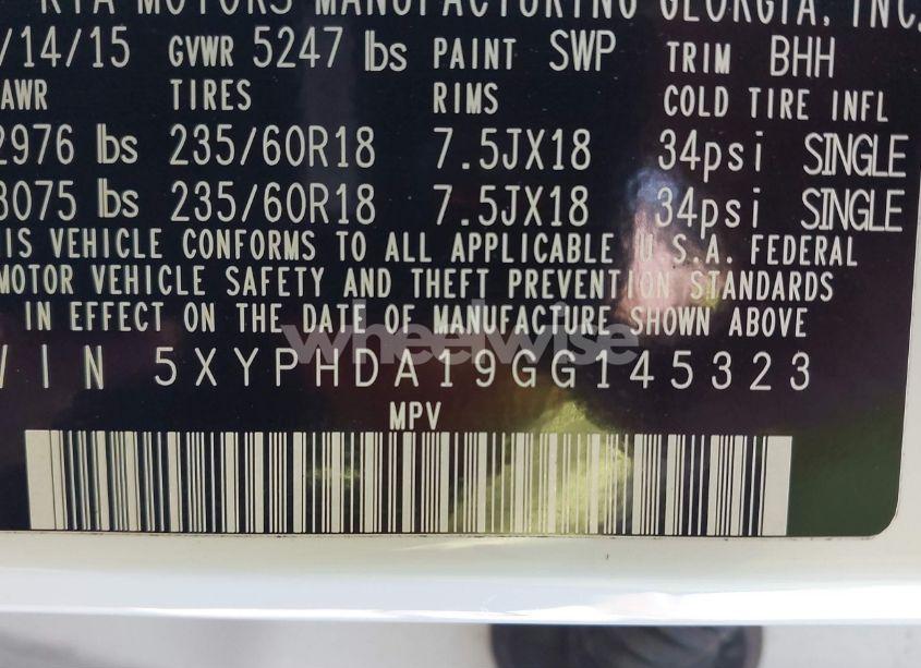 Photo 9 of 2016 Kia Sorento 2.0T EX (VIN 5XYPHDA19GG145323)