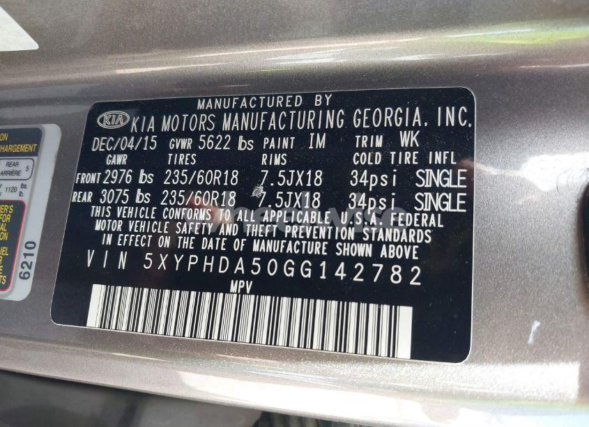 Photo 9 of 2016 Kia Sorento 3.3L EX (VIN 5XYPHDA50GG142782)