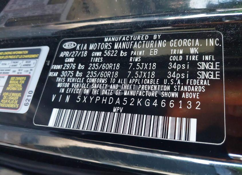 Photo 9 of 2019 Kia Sorento 3.3L EX (VIN 5XYPHDA52KG466132)