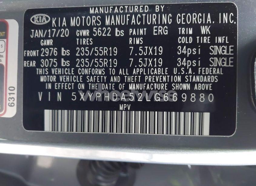 Photo 9 of 2020 Kia Sorento 3.3L EX (VIN 5XYPHDA52LG669880)